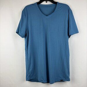 Men Medium Blue T Shirt Short Sleeve V Neck Rounded Soft Stretch Gym Barbell